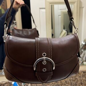 Coach Brown Leather Shoulder Bag with Silver Buckle